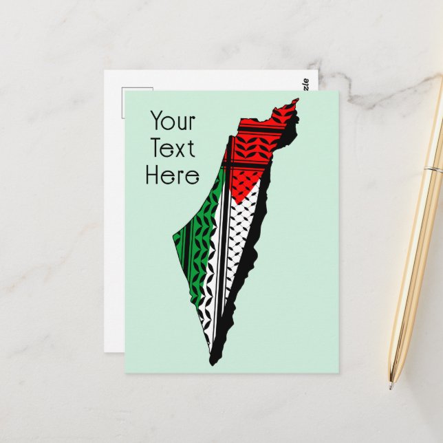 Palestine Map whith Flag and Keffiyeg Pattern Postcard (Front/Back In Situ)