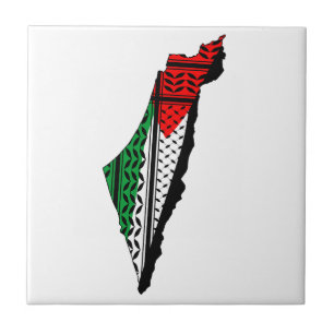 Palestine Map whith Flag and Keffiyeg Pattern Tile