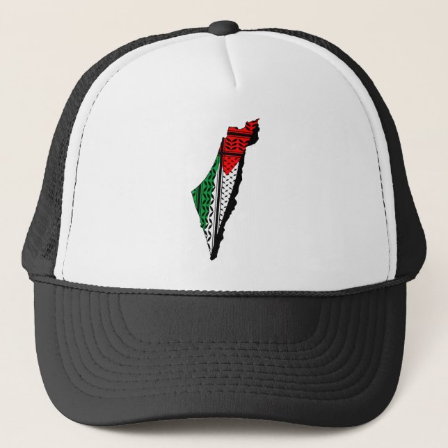 Palestine Map whith Flag and Keffiyeg Pattern Trucker Hat (Front)