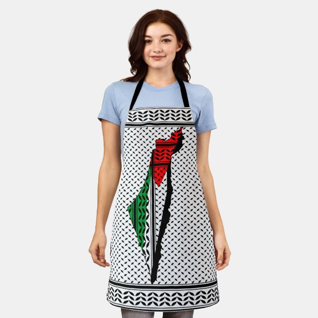 Palestine Map whith Flag and Keffiyeh Pattern Apron (Worn)