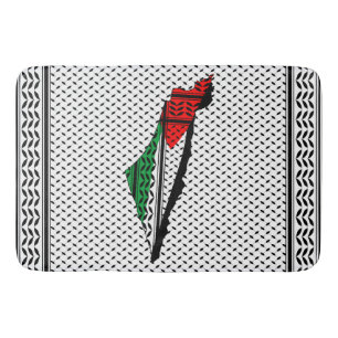 Palestine Map whith Flag and Keffiyeh Pattern Bath Mat