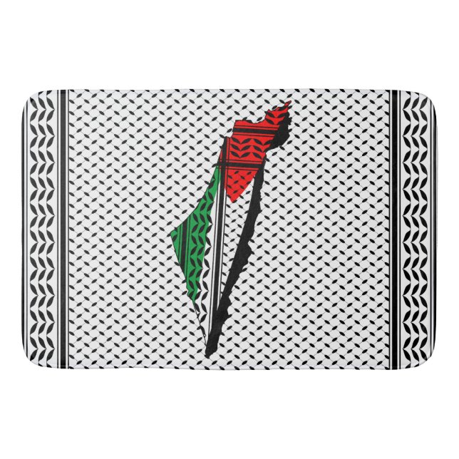 Palestine Map whith Flag and Keffiyeh Pattern Bath Mat (Front)