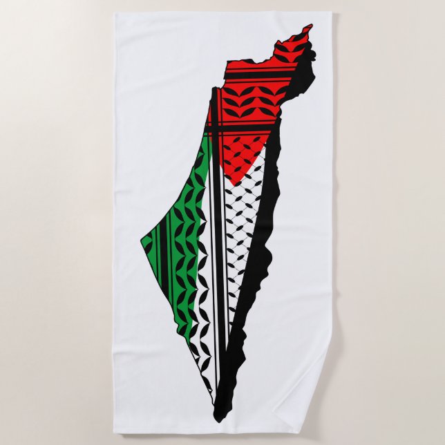 Palestine Map whith Flag and Keffiyeh Pattern Beach Towel (Front)