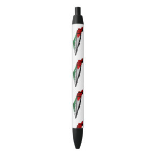 Palestine Map whith Flag and Keffiyeh Pattern Black Ink Pen