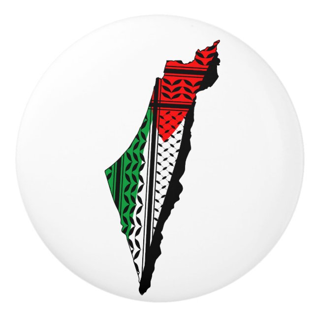 Palestine Map whith Flag and Keffiyeh Pattern Ceramic Knob (Front)