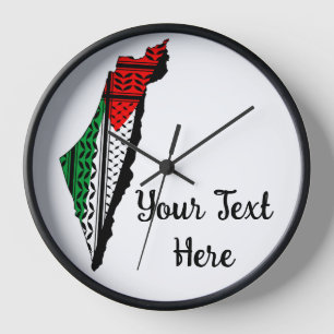 Palestine Map whith Flag and Keffiyeh Pattern Clock