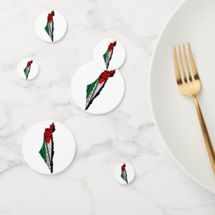 Palestine Map whith Flag and Keffiyeh Pattern Confetti