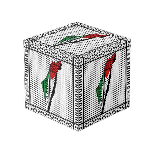 Palestine Map whith Flag and Keffiyeh Pattern Cube (Front Angled)