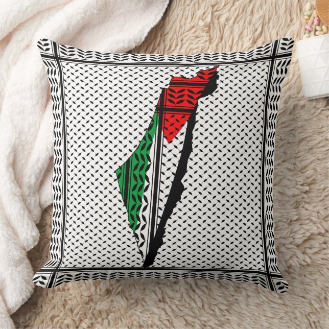 Palestine Map whith Flag and Keffiyeh Pattern Cushion (Blanket)