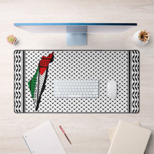 Palestine Map whith Flag and Keffiyeh Pattern Desk Mat