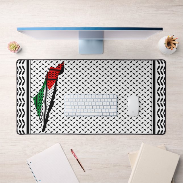 Palestine Map whith Flag and Keffiyeh Pattern Desk Mat (Office 1)