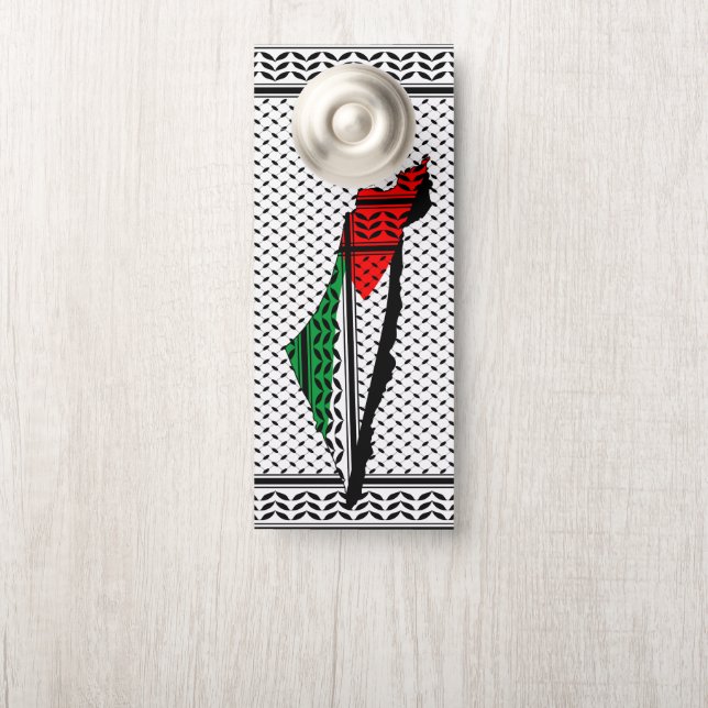 Palestine Map whith Flag and Keffiyeh Pattern Door Hanger (On Knob)