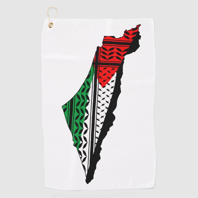 Palestine Map whith Flag and Keffiyeh Pattern Golf Towel (Front)