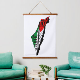 Palestine Map whith Flag and Keffiyeh Pattern Hanging Tapestry