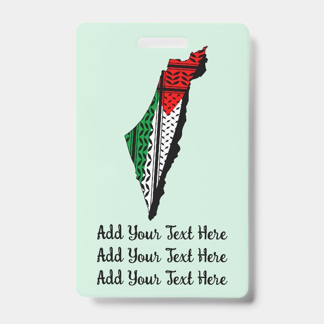 Palestine Map whith Flag and Keffiyeh Pattern ID Badge (Front)