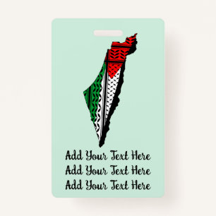 Palestine Map whith Flag and Keffiyeh Pattern ID Badge