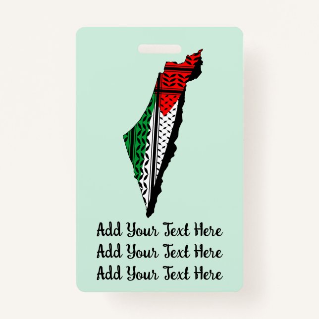 Palestine Map whith Flag and Keffiyeh Pattern ID Badge (Front)
