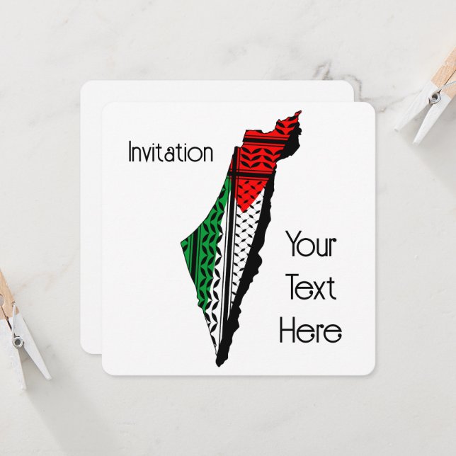 Palestine Map whith Flag and Keffiyeh Pattern Invitation (Front/Back In Situ)