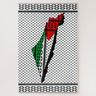 Palestine Map whith Flag and Keffiyeh Pattern Jigsaw Puzzle