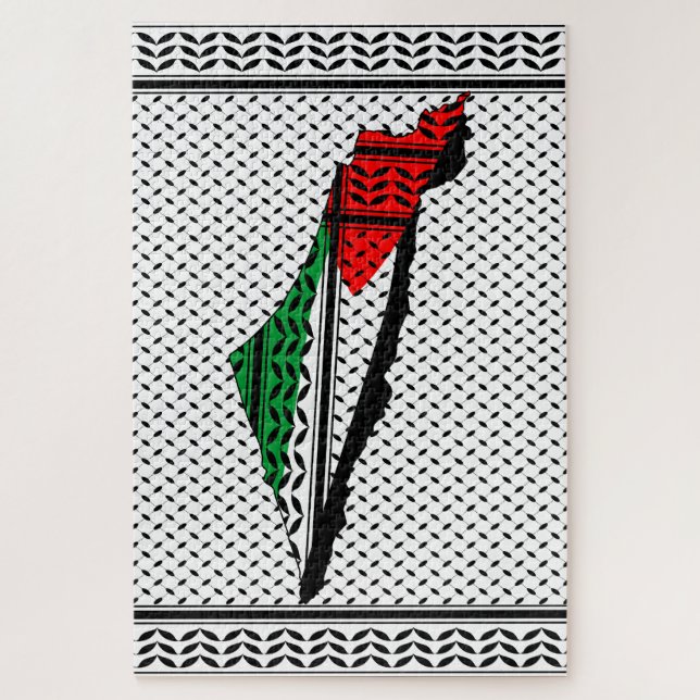 Palestine Map whith Flag and Keffiyeh Pattern Jigsaw Puzzle (Vertical)
