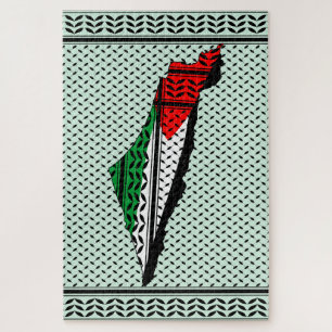 Palestine Map whith Flag and Keffiyeh Pattern Jigsaw Puzzle