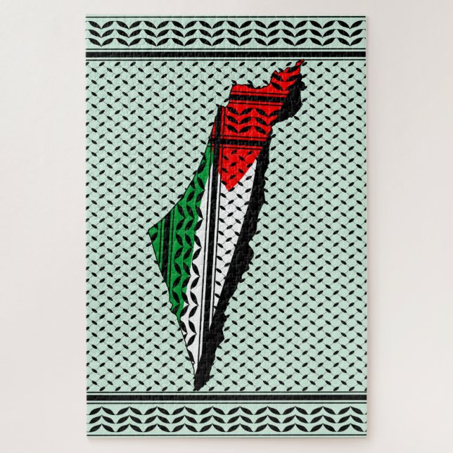 Palestine Map whith Flag and Keffiyeh Pattern Jigsaw Puzzle (Vertical)