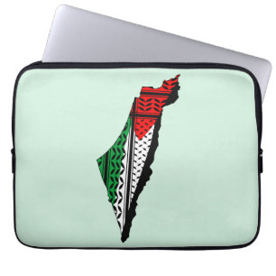 Palestine Map whith Flag and Keffiyeh Pattern Laptop Sleeve
