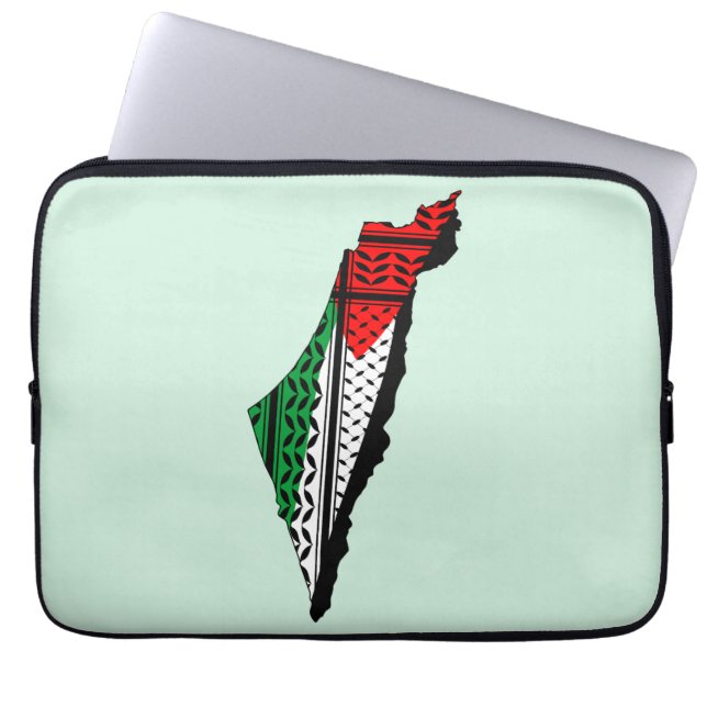 Palestine Map whith Flag and Keffiyeh Pattern Laptop Sleeve (Front)