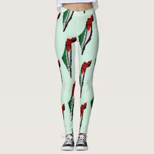 Palestine Map whith Flag and Keffiyeh Pattern Leggings