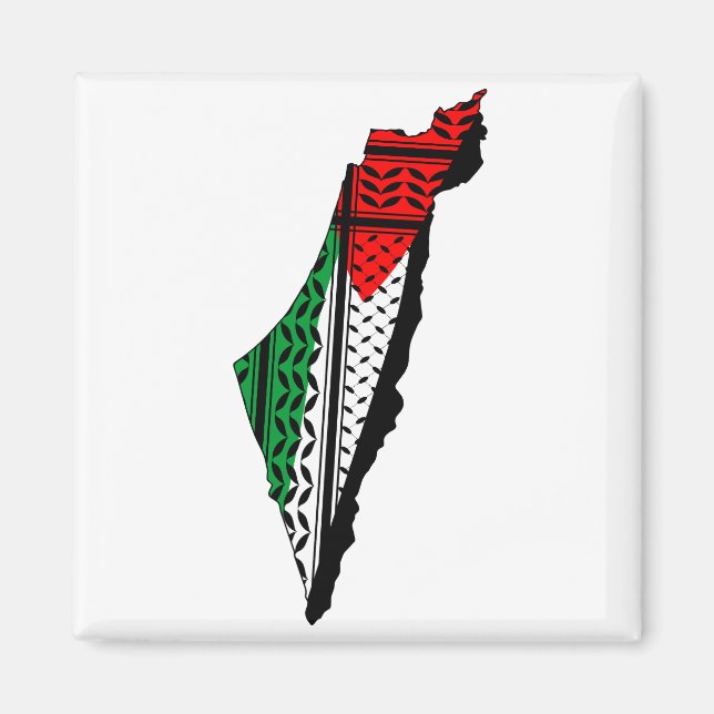 Palestine Map whith Flag and Keffiyeh Pattern Magnet (Front)