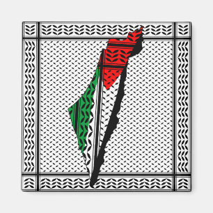 Palestine Map whith Flag and Keffiyeh Pattern Magnet