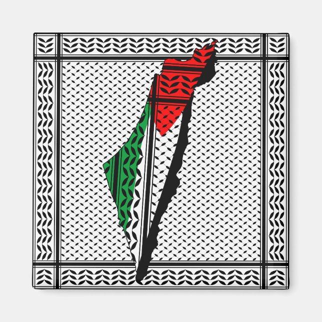 Palestine Map whith Flag and Keffiyeh Pattern Magnet (Front)