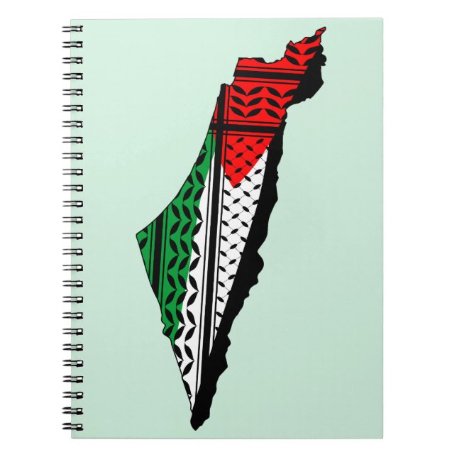 Palestine Map whith Flag and Keffiyeh Pattern Notebook (Front)