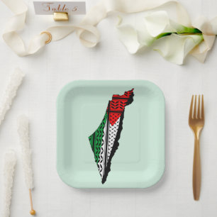 Palestine Map whith Flag and Keffiyeh Pattern Paper Plate