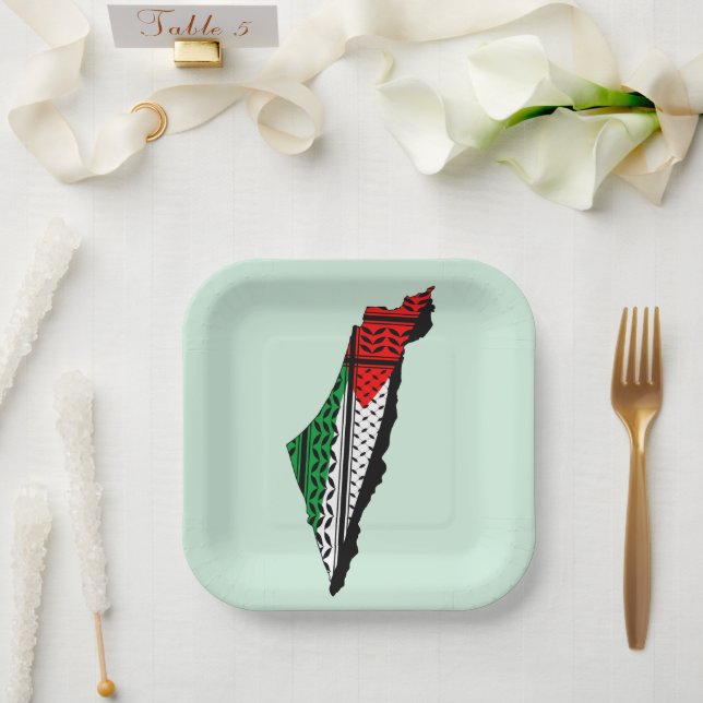 Palestine Map whith Flag and Keffiyeh Pattern Paper Plate (Wedding)