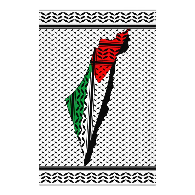 Palestine Map whith Flag and Keffiyeh Pattern Photo Print (Front)