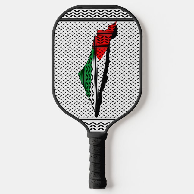 Palestine Map whith Flag and Keffiyeh Pattern Pickleball Paddle (Front)