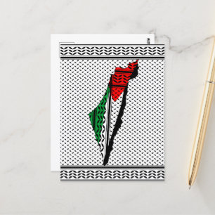 Palestine Map whith Flag and Keffiyeh Pattern Postcard