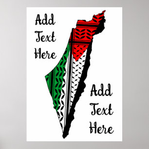 Palestine Map whith Flag and Keffiyeh Pattern Poster