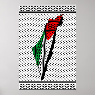 Palestine Map whith Flag and Keffiyeh Pattern Poster
