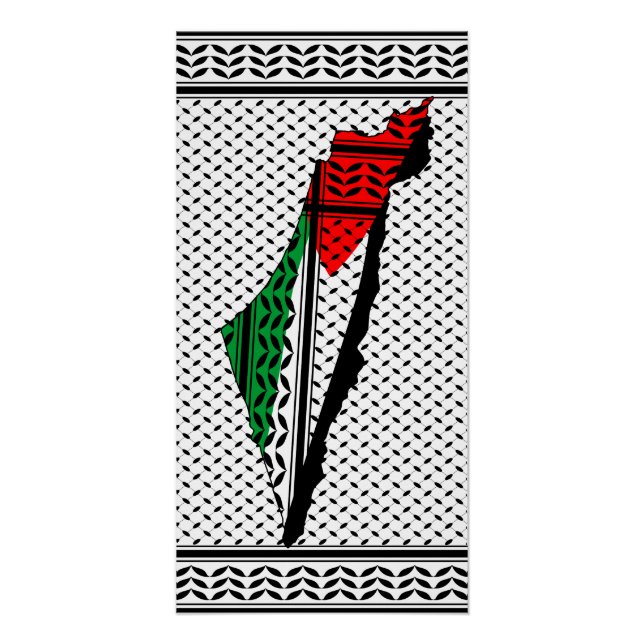 Palestine Map whith Flag and Keffiyeh Pattern Poster (Front)