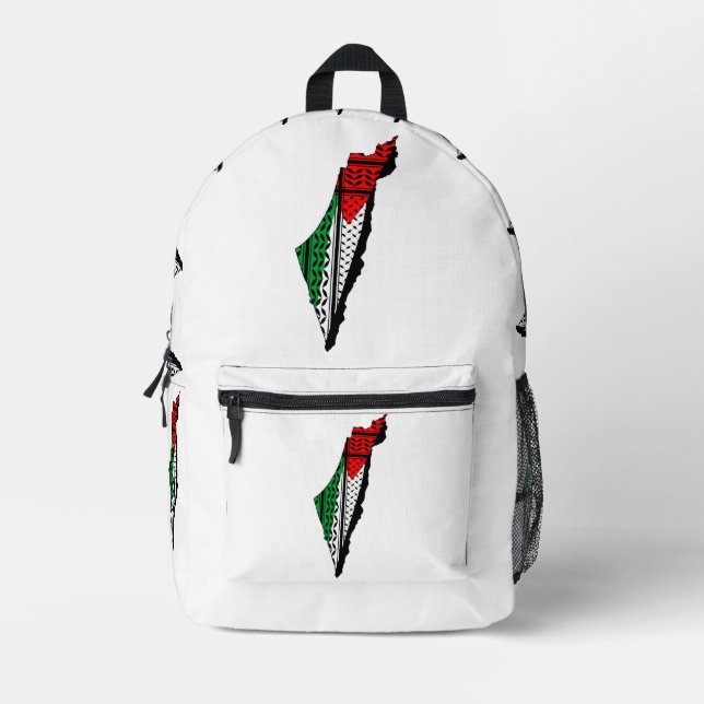 Palestine Map whith Flag and Keffiyeh Pattern Printed Backpack (Front)