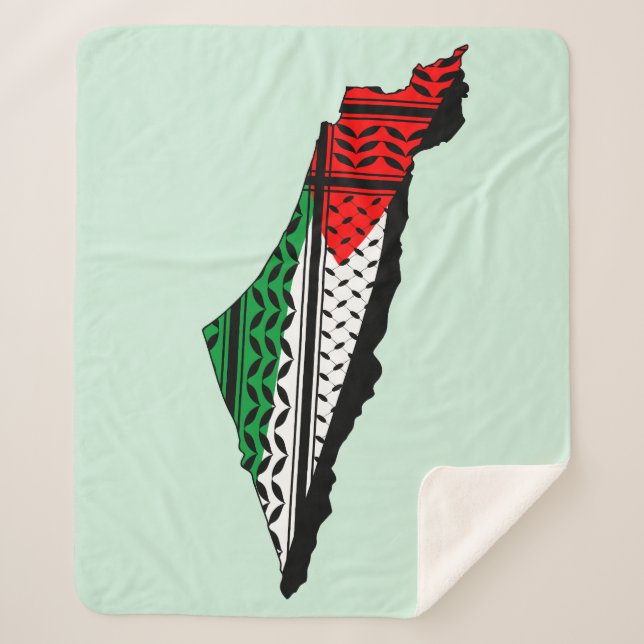 Palestine Map whith Flag and Keffiyeh Pattern Sherpa Blanket (Front)