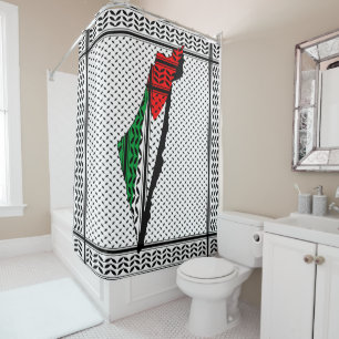 Palestine Map whith Flag and Keffiyeh Pattern Shower Curtain