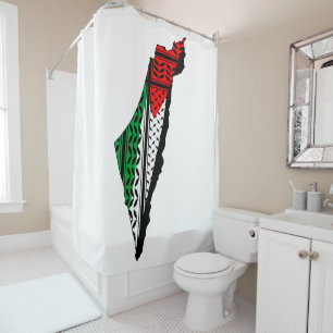 Palestine Map whith Flag and Keffiyeh Pattern Shower Curtain