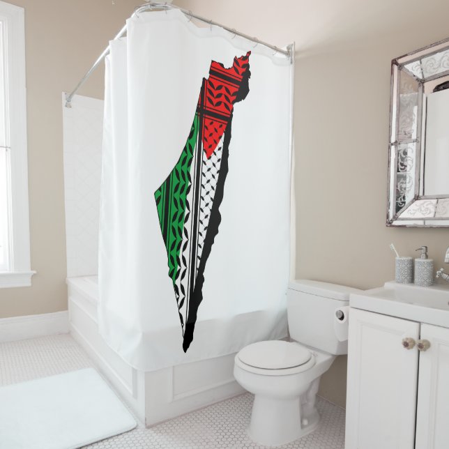 Palestine Map whith Flag and Keffiyeh Pattern Shower Curtain (In Situ)
