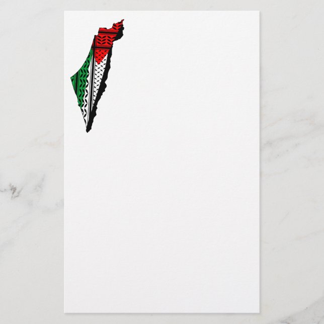 Palestine Map whith Flag and Keffiyeh Pattern Stationery (Front)