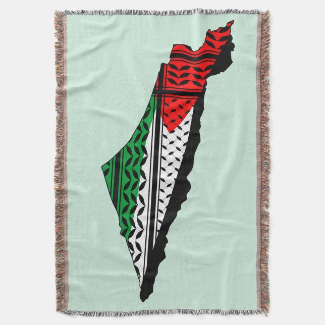 Palestine Map whith Flag and Keffiyeh Pattern Throw Blanket (Front Vertical)