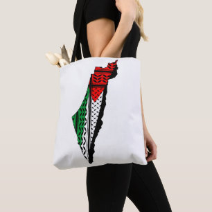 Palestine Map whith Flag and Keffiyeh Pattern Tote Bag