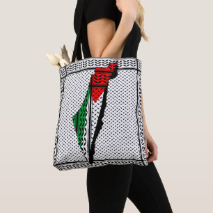 Palestine Map whith Flag and Keffiyeh Pattern Tote Bag
